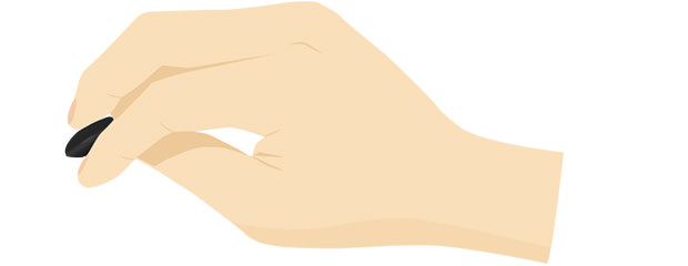 右手の人差し指と中指で、黒石をはさみながら、親指で支えているイラスト