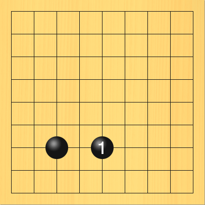 黒が一間ビラキを打った図。盤面図、黒3の7。進行手順、黒5の7
