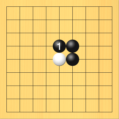 黒がマガリを打った図。盤面図、黒6の4、黒6の5。白5の5。進行手順、1手目・黒5の4
