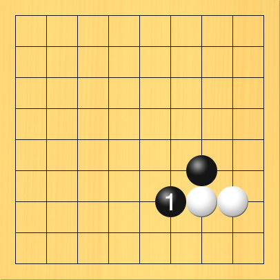 黒がハネた図。盤面図、黒7の6。白7の7、白8の7。進行手順、1手目・黒6の7
