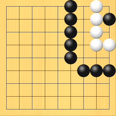 白石が死んでいる図。盤面図、白8の1、白8の2、白8の3、白8の4、白9の4。黒6の1、黒6の2、黒6の3、黒6の4、黒6の5、黒7の6、黒8の6、黒9の6、黒9の2
