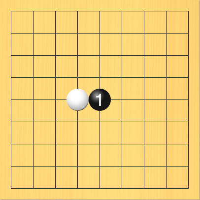 黒がツケた図。盤面図、白4の5。進行手順、1手目・黒5の5