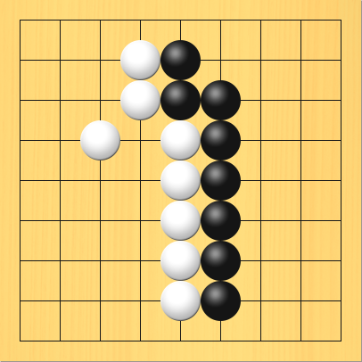 ヨセる前の図。盤面図、黒5の2、黒5の3、黒6の3、黒6の4、黒6の5、黒6の6、黒6の7、黒6の8。白4の2、白4の3、白3の4、白5の4、白5の5、白5の6、白5の7、白5の8